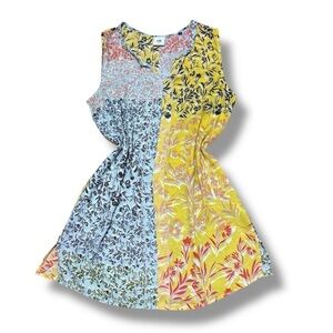 CAbi Yellow Blue Multi Color Floral Sleeveless Tunic - Size Medium